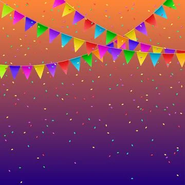 Colorful flags garlands on gradient background. Party decoration frame Stock Illustration