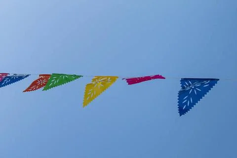 Colorful flags Small flag of different colors with latino inspired pattern... 스톡 사진
