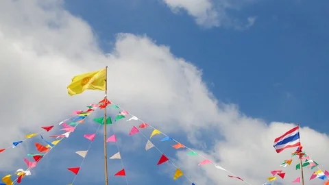 Colorful flags in the templ with blue sky background. Stock Footage 72450188