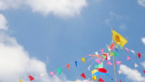 Colorful flags in the templ with blue sky background. Stock Footage 72450190