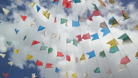 Colorful flags of traditional brazilian junina party Stock Footage