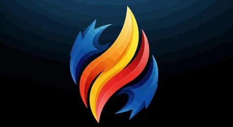Colorful flame logo with blue background Stock Illustration