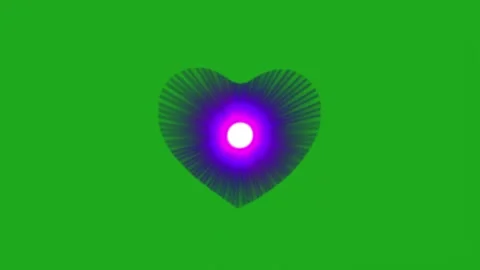 Colorful flash rays in heart shape with green screen background Stock Footage 283526285