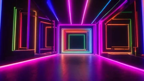 Colorful flashing neon frames 3D slow zoom effect. Vídeos de archivo 273953844
