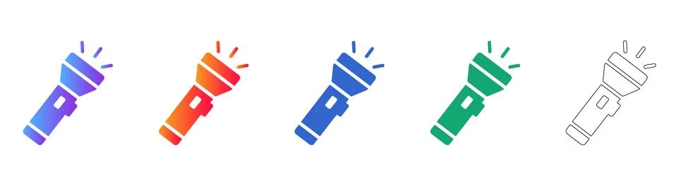 Colorful Flashlight Icon Set Stock Illustration