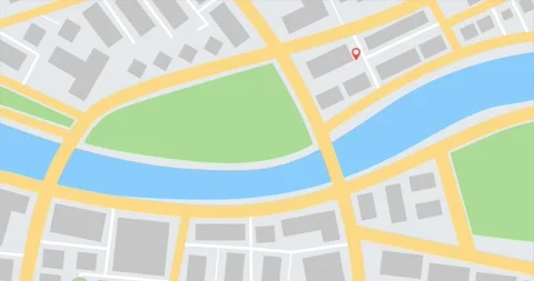 Colorful flat abstract city map with a red location mark Stock Footage 309623312