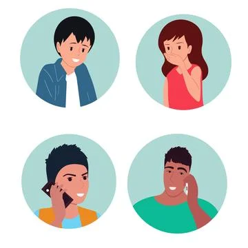 Colorful flat avatars of diverse men women and children illustrations design Illustrazione stock