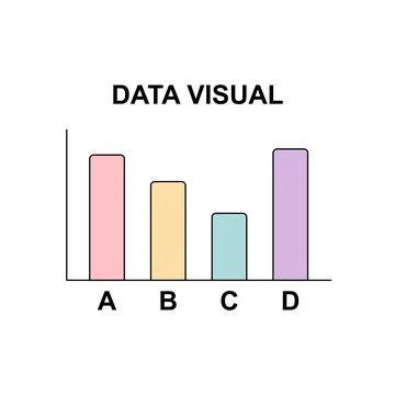 Colorful flat bar chart graph with data visual text and four categories. Stock Illustration