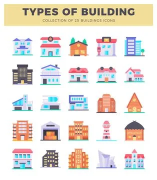 Colorful flat building icons. Ilustração Stock