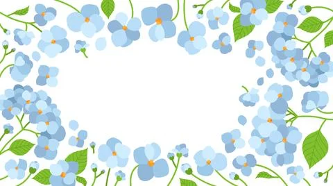 Colorful flat cartoon decorative rectangular frame  of hydrangea flowers. Stock Illustration