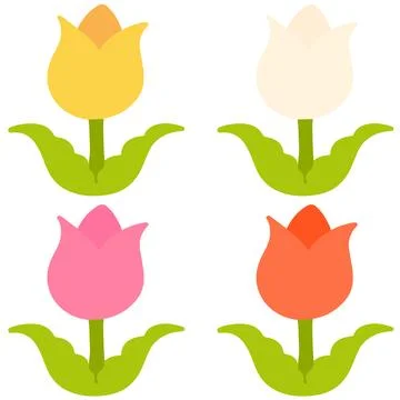 Colorful flat colored Tulips set Stock Illustration