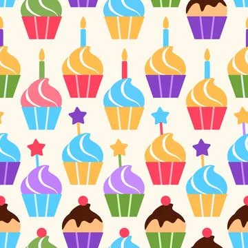 Colorful flat cupcake seamless pattern design. Stock Illustration