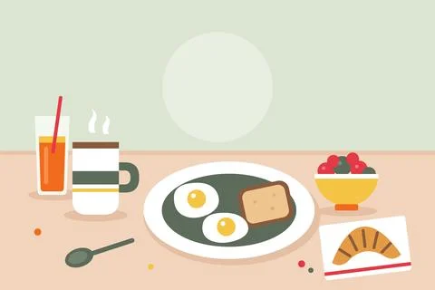 Colorful Flat Design Breakfast Spread With Delicious Food And Drinks Stock Illustration