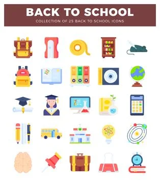 Colorful flat design icons for Back to School. featuring educational and sc.. Ilustración de archivo