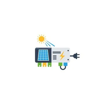 Colorful flat design solar panel power inverter system icon Stock Illustration