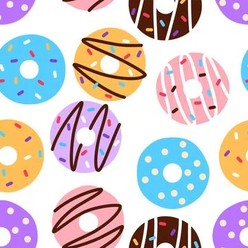 Colorful flat falling donut seamless pattern. Stock Illustration