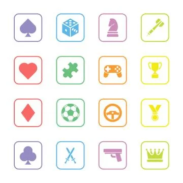 Colorful flat game icon set with rounded rectangle frame Stock-Illustration