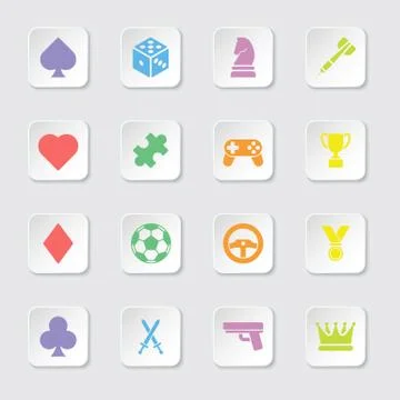 Colorful flat game icon set on rounded rectangle button Illustrazione stock