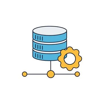 Colorful flat icon of data processing and management with database イラスト素材