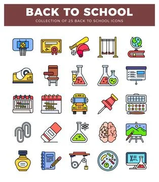 Colorful flat icons set for back to school. school-related vector graphics. Stock Illustration