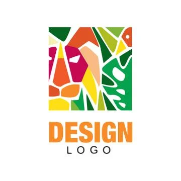 Colorful flat logo in rectangular shape. Label with abstract tropical bird Illustrazione stock