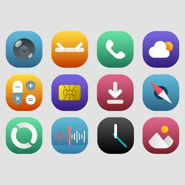 Colorful Flat Mobile App Icon Set for User Interface Design Stock Illustration