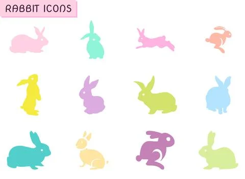Colorful flat rabbit vector icon set Stock Illustration