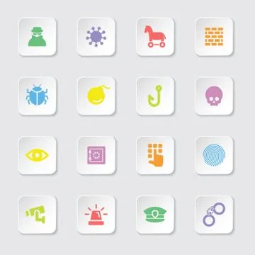 Colorful flat security icon set on white rounded rectangle button イラスト素材