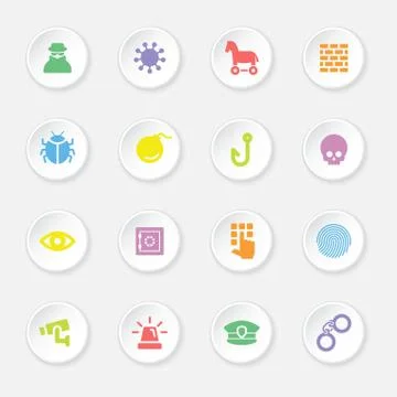 Colorful flat security icon set on white circle button Stock Illustration