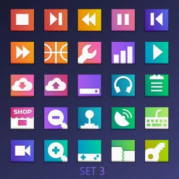 Colorful flat square icons-set Stock Illustration