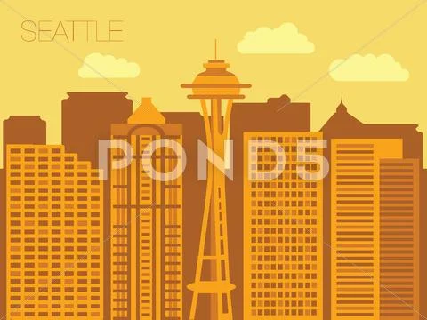 Colorful flat style panorama of the metropolis - Seattle Stock Illustration