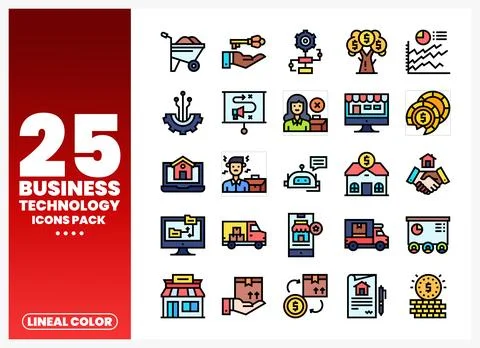 Colorful flat vector icons pack for business and technology Stock Illustration