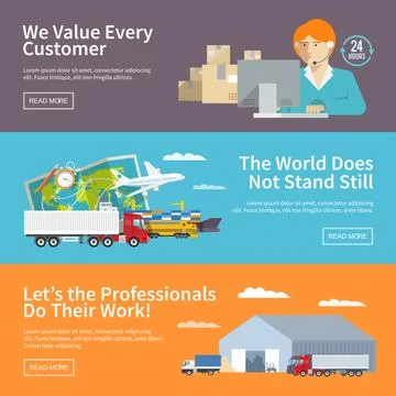 Colorful flat vector logistics banners set Stockillustratie