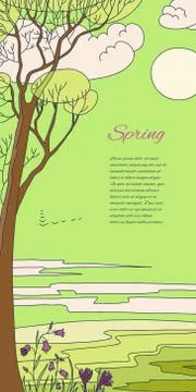 Colorful flat vector natural background. Four seasons. Countryside location at Stock Illustration