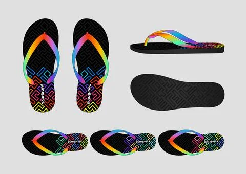 Colorful Flip-Flop Sandals Multi-View Illustration with Gradient Strap Design 스톡 일러스트