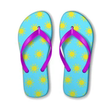Colorful Flip Flops with Sun Pattern on Blue Background Stock Illustration