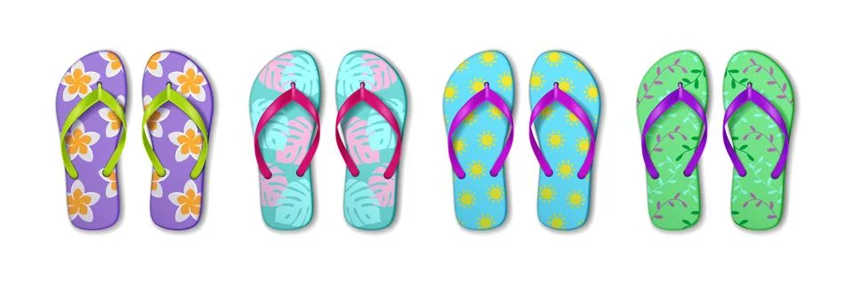 Colorful Flip Flops with Various Patterns Stock Illustration