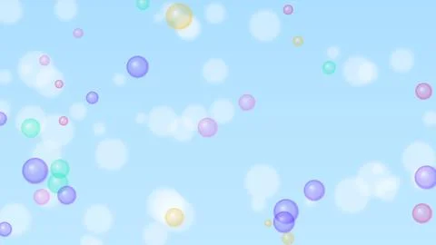 Colorful floating bubbles on a soft blue background Stock Illustration