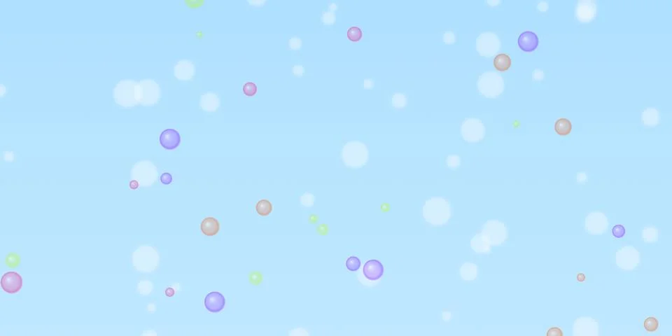 Colorful floating bubbles on a soft light blue background Illustrazione stock