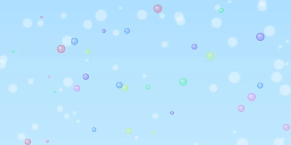 Colorful floating bubbles on a soft light blue background Stock Illustration