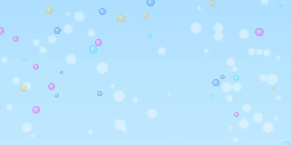 Colorful floating bubbles on a soft light blue background Stock Illustration