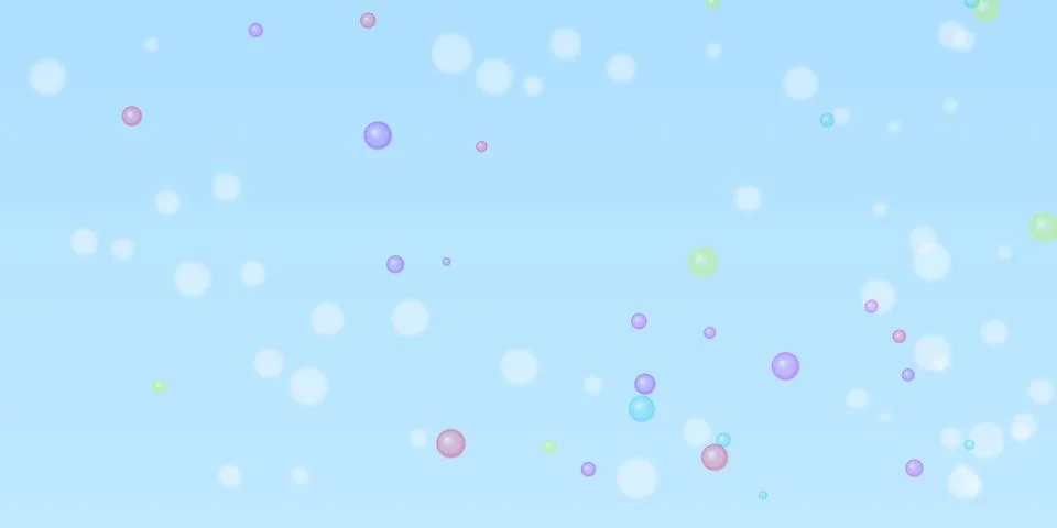 Colorful floating bubbles on a soft light blue background Illustrazione stock