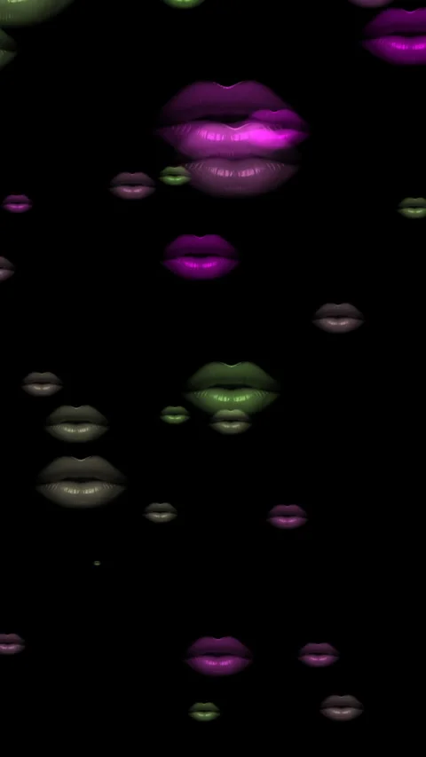 Colorful Floating Neon Lips Pattern on Black Background Abstract Digital Ar.. Stock Footage 337738336