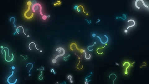 Colorful Floating Question Marks Animation on Dark Background - Abstract Video stock 334429795