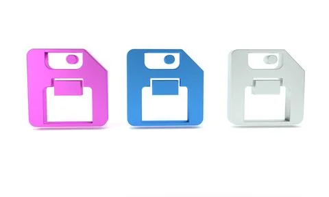 Colorful Floppy disk for computer data storage icon isolated on white backg.. Illustrazione stock