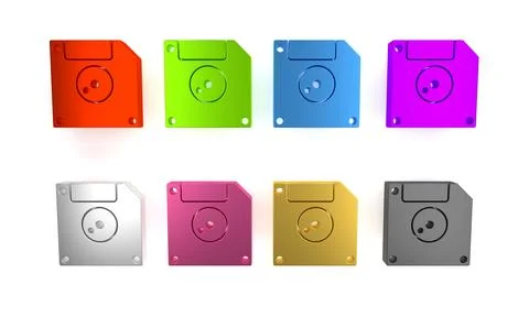 Colorful Floppy disk for computer data storage icon isolated on white backg.. Stock Illustration