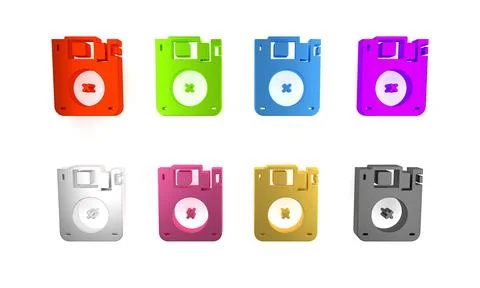 Colorful Floppy disk for computer data storage icon isolated on white backg.. Stock Illustration