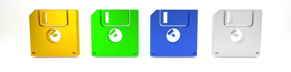 Colorful Floppy disk for computer data storage icon isolated on white backg.. Stock Photos