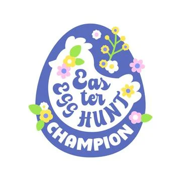 Colorful Floral Egg-Shaped Easter Sticker with Playful Lettering Stock Illustration