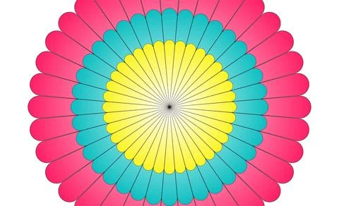 Colorful Floral Mandala Pattern With Concentric Petals in Pink, Teal and Ye.. 스톡 일러스트